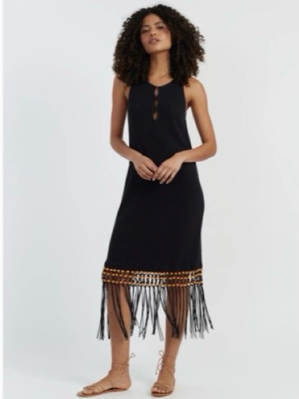 Chinti & Parker Fringe Hem and Beaded Trim Midi Skirt Size Medium NWT